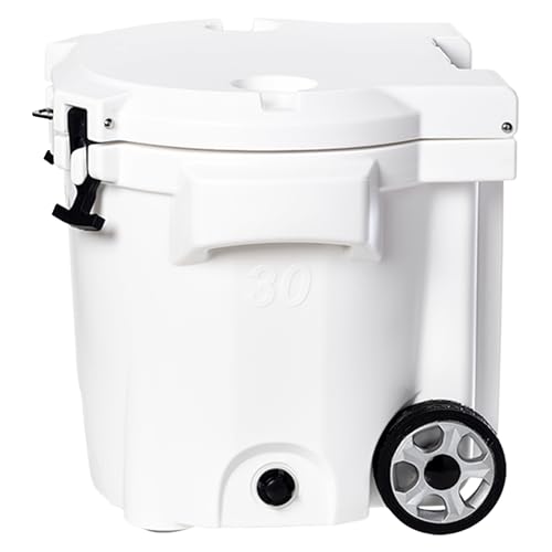 Image of Laka Cooler with Wheels - 30QT Rotomolded Insulated Rolling Hard Cooler, Telescoping Handle, Holds 24 Cans + Ice, Up to 7 Days Cold, Drain Plug, Cup Holders + Bottle Opener, Beach /Camping /Boat