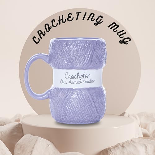 Boxer Gifts Funny Crochet Gift Mug – One Armed Hooker - Ball of Wool Yarn Detailing - Novelty Crochet Accessories for Crocheters, Purple - Image 2