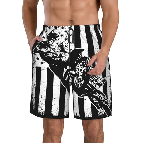 Wrench American Flag Car Mechanic Men's Beach Shorts Quick Dry Swim Shorts with Pockets Hawaii Board Trunks