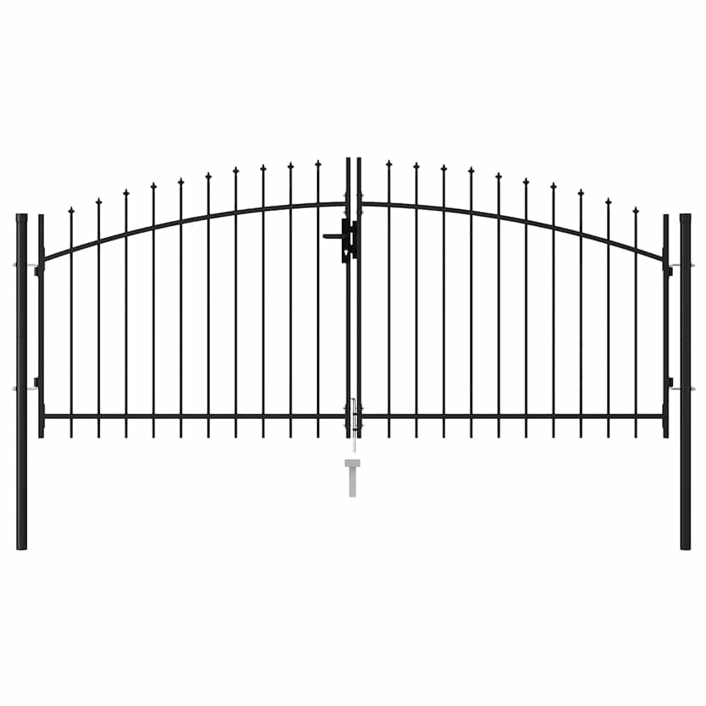 vidaXL Cancello per Recinzione a Doppia Anta Woerden con Punte Robusto Durevole Privacy con Serratura e Chiavi Ingresso Pedonale in Acciaio 299,5x174,5 cm Nero