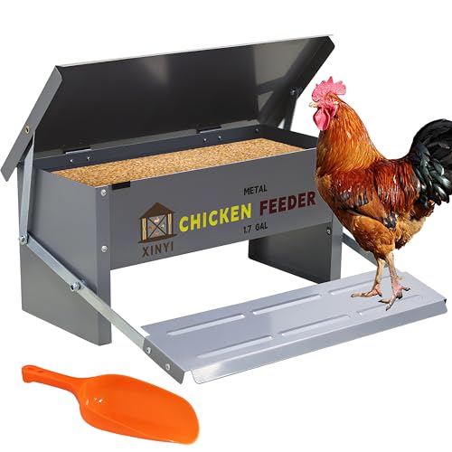 Automatic Treadle Chicken Feeder,12 Lbs No Waste No Spill Rodent Proof Chicken Feeder with Weatherproof Lid,Chicken Supplies for Your Chickens, Duck Feeder 1.7Gal