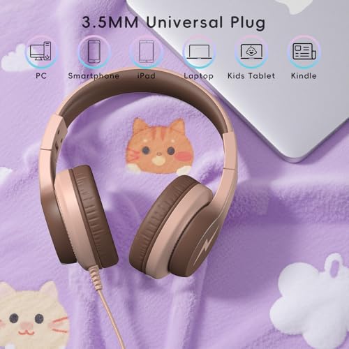Image of Candy Bila Kids Headphones, Wired Headphones for Kids Over Ear with Microphone, 85 /94dB Volume Limiter Headphone for Girls Boys, Foldable Headphone for Learning & Entertainment, Gradient Brown