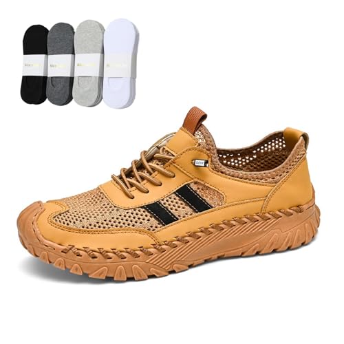 Zenfaze Orthopedic Shoes for Men, Zenfaze Men's Slip-On Orthopedic Leather Hiking Shoes, Breathable Mesh Elastic Laces, Non Slip Hiking Sneakers Arch Support