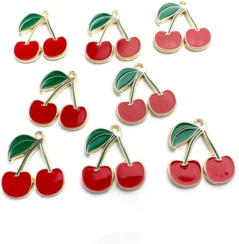 Heyiwell 10 PC Gold Plated Enamel Alloy Cherry Charm Pendants for Bracelet,Necklace,Earrings DIY Jewelry Making Accessories 22x23mm image 4