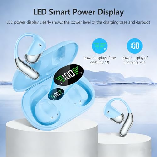 Image of 2026 Open Ear Wireless Earbuds Headphones, Bluetooth Built-in Mic,Waterproof, LED Display Charging Case,on Ear Hooks Clip Ear Buds,Ultra-Comfort Earphones Design for Gym /Workout /Sport