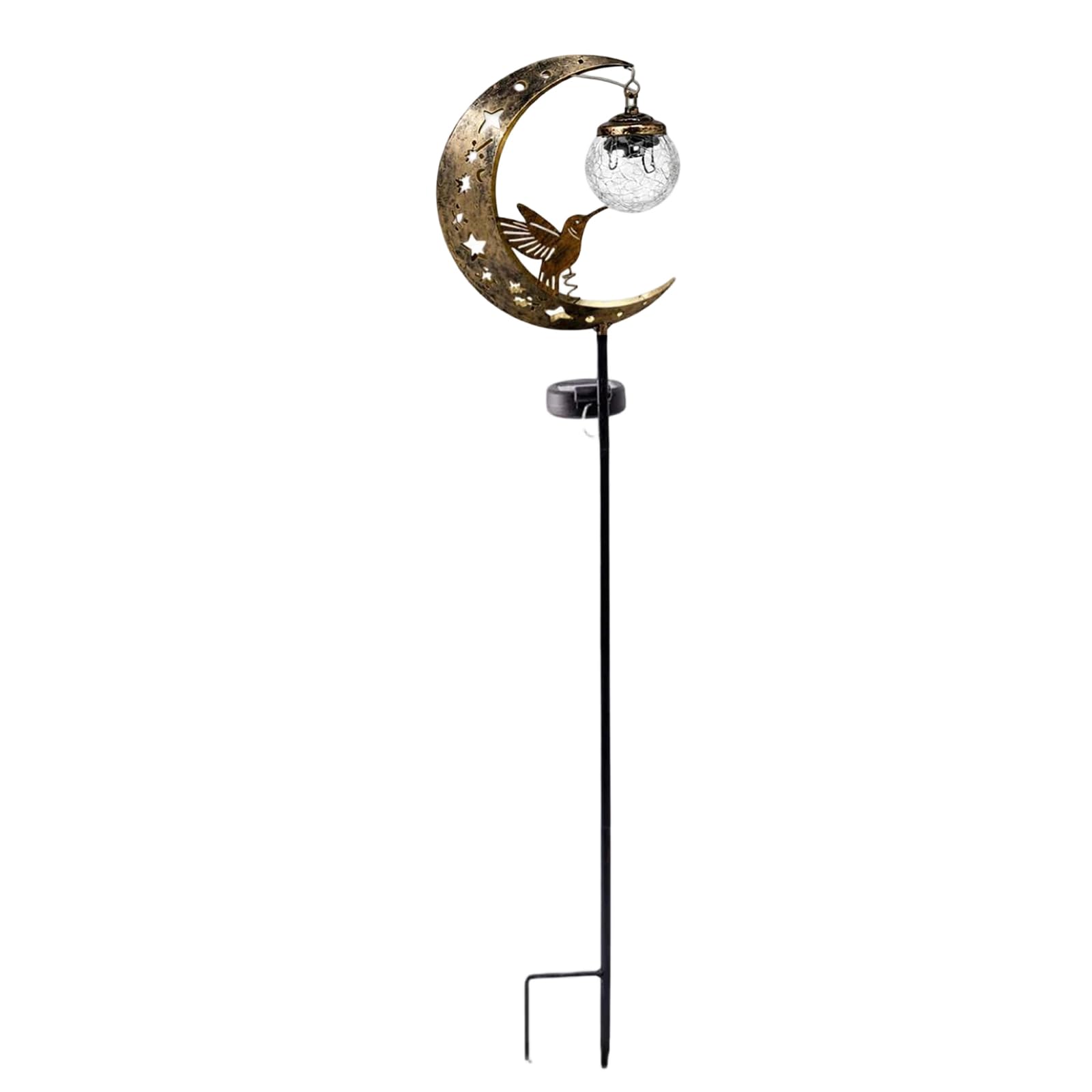 Introti Solar Powered Hummingbird Moon Garden Stake Light IP45 Waterproof Crackle Hanging Glass Globe Ball Built-in Solar Panel for Terraces Lawns Courtyards Walkways Porches