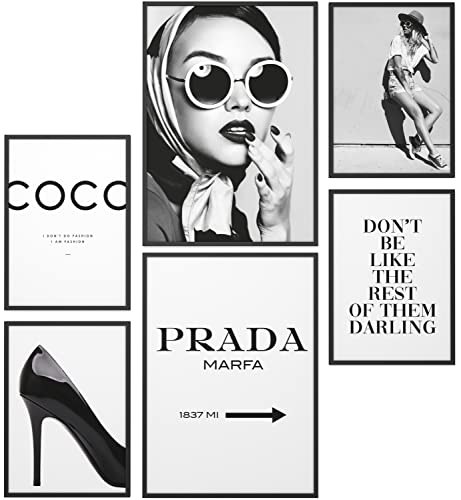 Papierschmiede® Set Mood Posters, Tableau Décoration Murale sans cadres « Coco Noir et Blanc » Bureau, Salon, Deco Chambre Parentale, Cuisine, 2x A4 et 4x A5,...