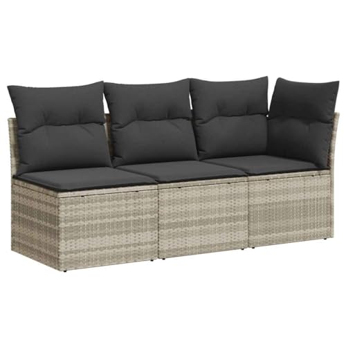 vidaXL Canapé de Jardin et Coussins 3 Places, Siège avec Housse, Meuble de Terrasse Patio Balcon Extérieur, Gris Clair Résine Tressée