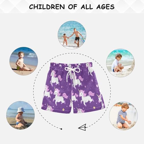 Cartoon Unicorn Purple Boys Swim Trunks Toddler Beach Board Shorts Quick Dry Kids Swimwear Bathing Suits XL4