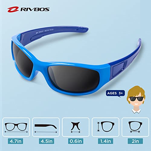 RIVBOS Kids (Age 3-8) Sunglasses Polarized UV Protection Flexible Rubber Glasses Shades with Strap for Boys Girls RBK037