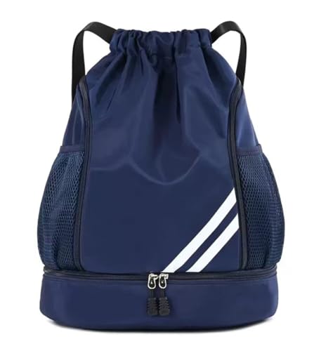 ZenithPeak Turnbeutel Wasserdicht, Sportrucksack mit Schuhfach Turnbeutel Damen mit Innentasche and Außentasche Große Sportbeutel Junge mit Kordelzug für Reisen, Fitnessstudio, Schwimmen (Tiefblau)