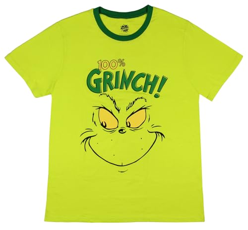 Dr. Seuss The Grinch Men's 100% Grinch 4-Piece Adult Holiday Lounge Sleep Gift Set with Pants T-Shirt Hat Socks2