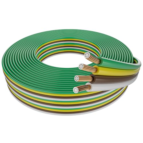 14 Gauge 4 Wire Trailer Wire 50FT 4 Way Single Conductor Bonded Flat Trailer Cable Color-Coded Standard CCA Electrical Low Voltage Extension Towing Wiring Harness for RV Boat Camper Marine Light