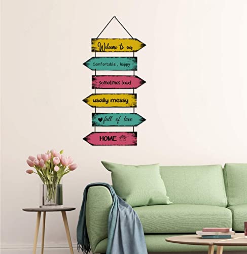 Image of EXPLEASIA Decorative Wall Hanging Wooden Art Decoration Item for Home Office Living Room Bedroom Decoration Items Home Decor Gift Items (Welcome To Our)
