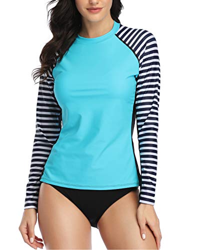 Daci Women Blue Rash Guard Long Sleeve Two Piece Swimsuit Surfing Swim Shirt UPF 50+ M