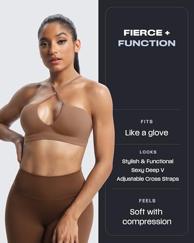 Image of Aoxjox Women's Workout Sports Bras Jamie Deep V Fitness Training Gym Bra Yoga Crop Tank