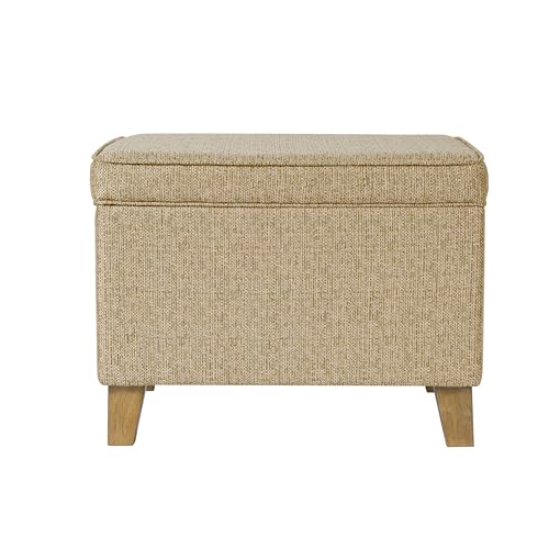 Image of Homepop Home Decor | Medium Square Storage Ottoman with Hinged Lid | Ottoman with Storage for Living Room & Bedroom, Tan