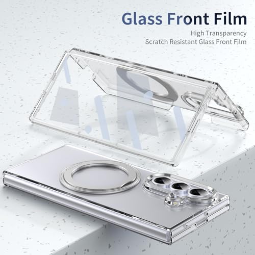 XIMAND for Samsung Galaxy Z Fold 7 Case with Magnetic Ring Holder, 360 Rotating Bracket, Built-in Front Screen Len Protector, Anti-Yellowing & Anti-Fingerprint Crystal Clear Case.(Silver) by XIMAND - Used condition - Image 4