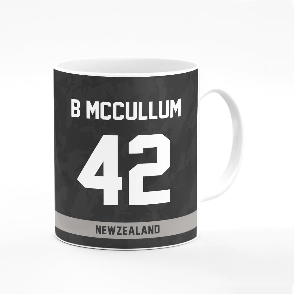 Stylizedd Designer Printed Coffee Mug with Heavy Duty Handle 11oz Ceramic Personalised Gift Mugs Cup [Microwave Safe & Dishwasher Proof ] - Cricket Player - Brendon McCullum, Jersey Number - 42