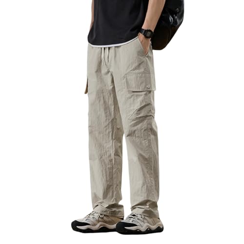 Pantalon droit pour homme en soie de glace coupe large style cargo décontracté