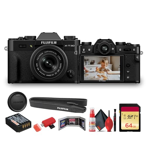 FUJIFILM X-T30 III Mirrorless Camera with 13-33mm f/3.5-6.3 Lens (Black) (16966880) Bundle with + 64GB Memory Card + Memory Card Wallet + Cleaning Kit