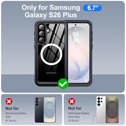 Image of ANTSHARE IP68 Waterproof Case for Samsung Galaxy S26 Plus [2026] - MagSafe Compatible, Built-in Screen /Lens Protector - Shockproof Full Body Protection for Swimming /Outdoor, Black /Clear