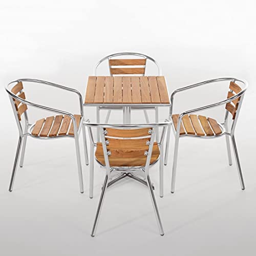 Bolero Stapelstühle aus Aluminium und Esche (4er-Pack), für den Innen- und Außenbereich, Gestell aus Aluminium / Sitzfläche aus Eschenholz, rostbeständig, Sitzhöhe: 440 mm, Café Bistro Home Furniture, U421