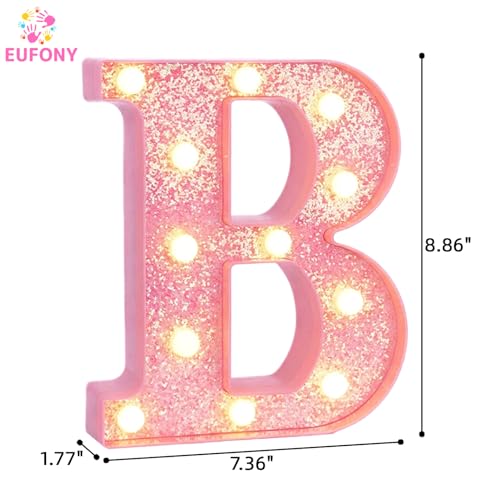 Image of Pink Marquee Light Up Letters, Glitter Alphabet LED Letter Lights for Pink Birthday Party Decorations, Battery Operated Letter Sign for Girls Room Vanity Table Decor, Warm White Lights Letter B