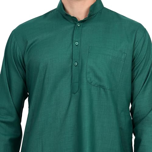 Image of Men's Cotton Blend Blend Knee Length Solid Color Style Stright Long Mandrin Collor Ethnic Casual Wear Kurta Only