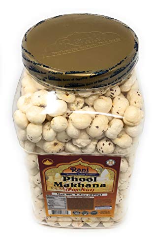 Image of Rani Jumbo Phool Makhana (Fox Nut /Popped Lotus Seed) Plain Raw Uncooked 9.4oz (270g) PET Jar ~ All Natural | Vegan | No Colors | Gluten Friendly | NON-GMO | Indian Origin