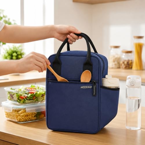 Image of Wooum 7.5L Thermal Insulated Lunch Bag for Office Men Women Large Tiffin Bag with Bottle Holder Food Bag Insulated Lunch Box Carry Bag (Navy Blue)