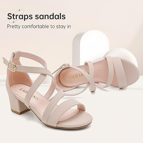 Girls Sandals Chunky High Heel Strappy Open Toe Ankle Strap Dress Shoes for Little Big Kids in Wedding Party3