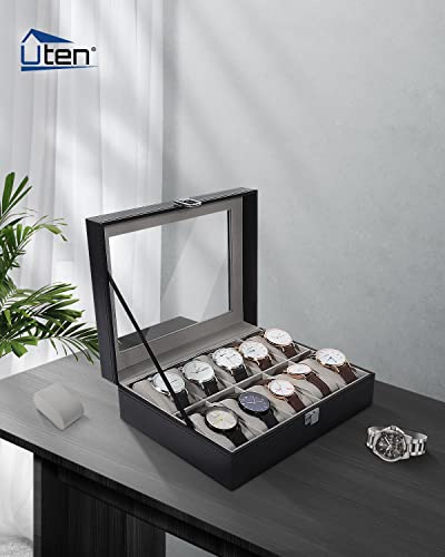 Image of Uten Watch Box with 10 Slots, Watch Box for men, Watch Display Case, Watch Storage Box with Removable Cushion, Metal Clasp, PU Leather