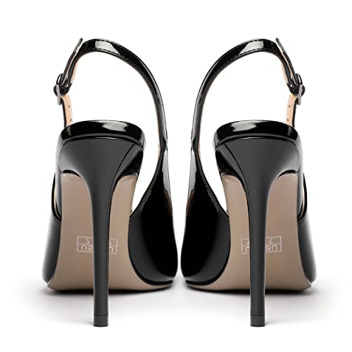 MODENCOCO Womens Evening Patent Sexy Party Buckle Slingback Pointed Toe Stiletto High Heel Pumps Shoes 4 Inch4