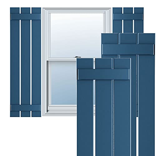 17 1/8"W x 44"H True Fit PVC Three Board Spaced Board-n-Batten Shutters, Sojourn Blue (Per Pair - Hardware Not Included)