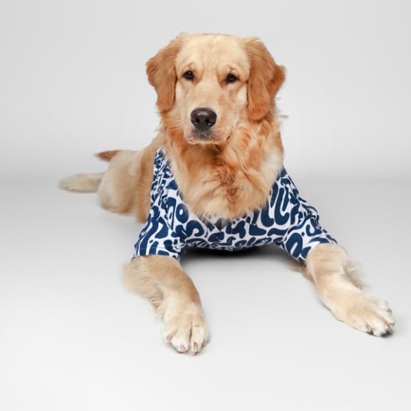 Image of Ezra Polyester Blend Dog Shirt - Abstract Blue, 3X-Large | Lightweight & Breathable Outfit for Dogs | Stylish & Comfortable Pet Clothing and Outings