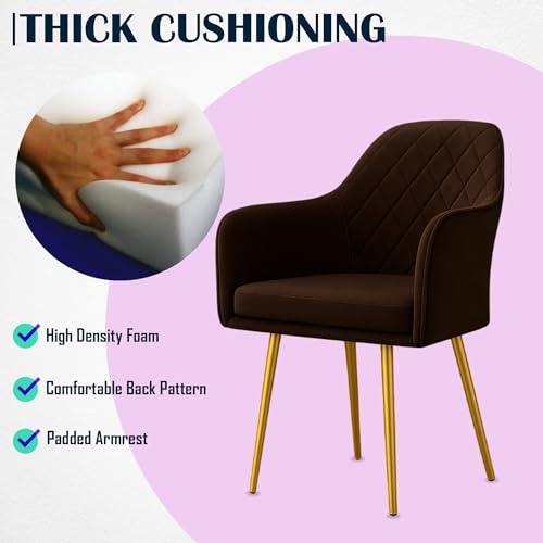 Image of Set of 2 Accent Chair for Living Room | Modern Armchair in Soft Velvet Fabric with Sturdy Legs | Premium Chair for Home Living Room Bedroom Restaurent | (Gold Legs, Dark Brown Burfi Design)
