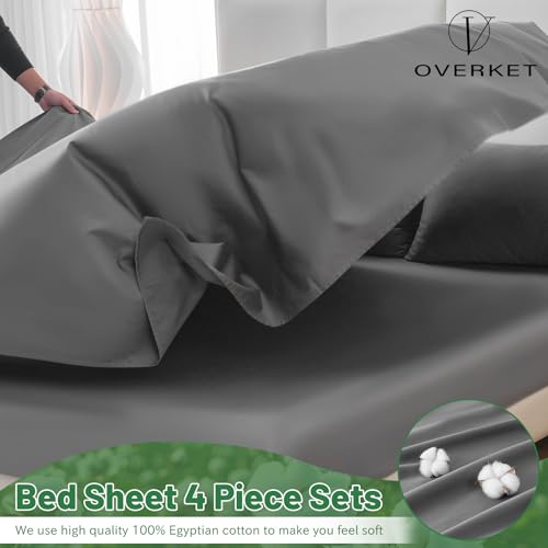 Image of 100% Egyptian Cotton Sheets King Size 4PCS 1000 Thread Count Sateen Weave Soft Breathable 16-Inch Deep Pocket (King,Dark Grey)