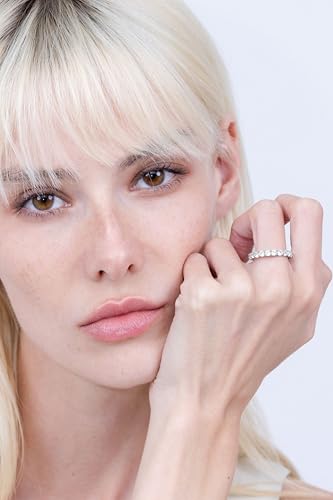 Hoops & Loops 925 Sterling Silver Cubic Zirconia 3mm Round-Cut Wedding Band Rings For Women, Anniversary Eternity Stackable Engagement Ring2