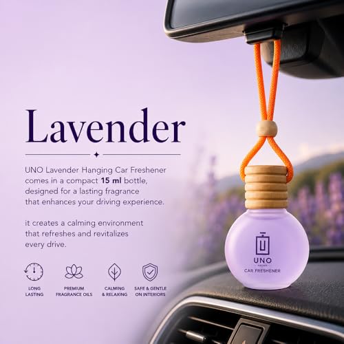 Image of UNOAROMA Orchid Car Air Freshener, Long Lasting Hanging car perfume, Toxin-Free Oil in Glass Bottle with Wooden Diffuser, Car Accessories for fresh aroma, Last Upto-60 Days (15mlx2)