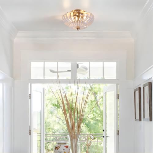 Esther Life Semi Flush Mount Ceiling Light, Scalloped Clear Glass Close To Ceiling Light Fixtures With 2 Lights thumb #6