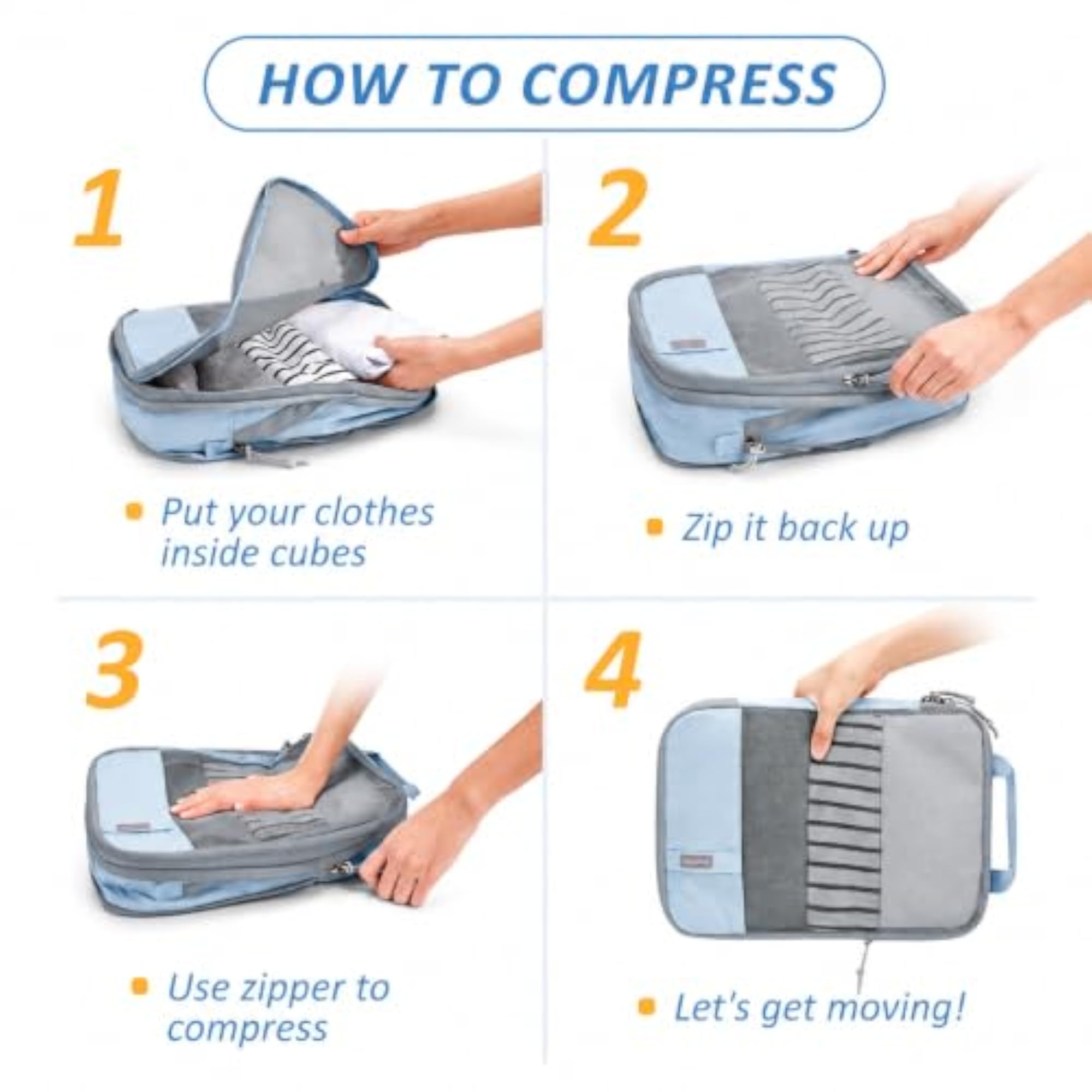 Compression Packing Cubes, 4 Set Travel Organizer
