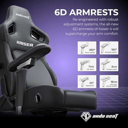 Anda Seat Kaiser 4 Large Gaming Chair for Adults - Ergonomic Gray Fabric Gaming Seat with 6D Armrest, Comfortable Office Chair with Lumbar Support, Heavy Duty Wide Computer Seat - Image 6