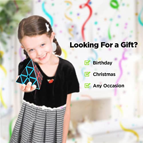 Roxenda Pyramid Speed Cube, 3X3X3 Qiming Pyramid Speed Cube Triangle Cube Puzzle Magic Cube (Carbon Fiber) #TOP6