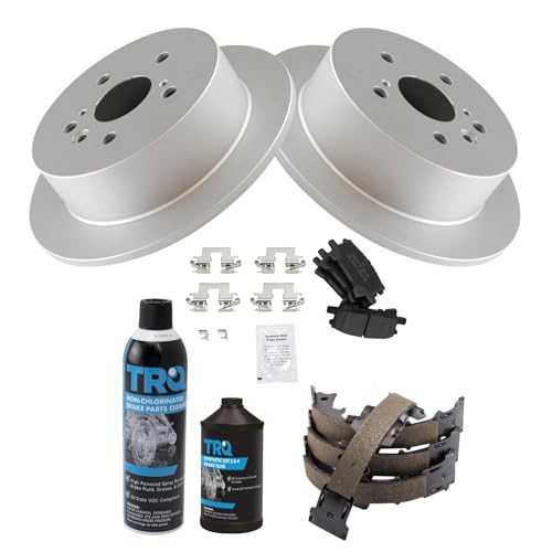 Image of TRQ Rear Brake Pad & Rotor Kit Semi-Metallic Compatible with 2004-2006 Lexus RX330 2007-2009 RX350 2006-2008 RX400h 2004-2007 Toyota Highlander