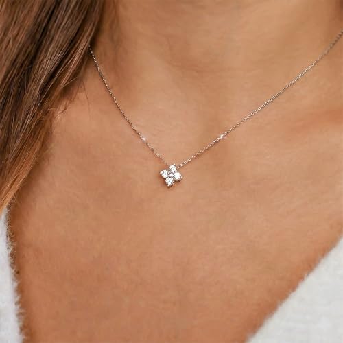Image of Gold Silver Necklace for Women, Dainty Cubic Zirconia Pendant