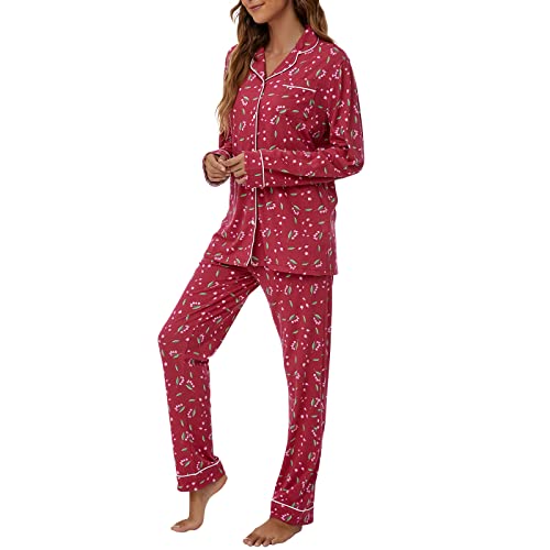 Image of Tugege Pajamas Set Long Sleeve Sleepwear Womens Button Down Nightwear Pj Sets