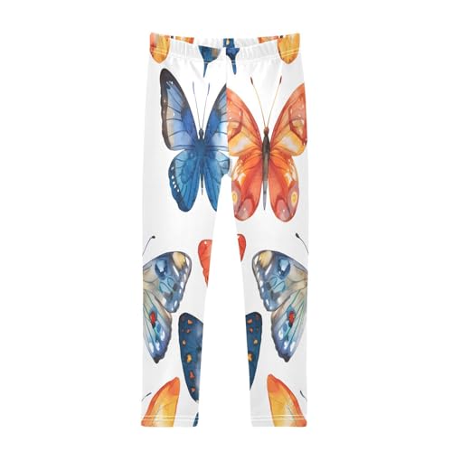 Bolaz Toddler Girls Leggings Printed Yoga Pants Leggings Watercolor Orange Blue Butterflies for Kids
