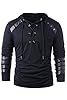 helymore Men Gothic Hoodie Steampunk Drawcord Lace up Pullover Hooded Medieval Knight Long Sleeve Sweatshirt Renaissance Costume Blouse Tops, XL Black #1