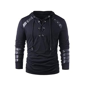 Mannen gothic Steampunk Trekkoord Lace up Hoodie Middeleeuwse Knight Lange Mouw Stikken Lederen Armor Sweatshirt…